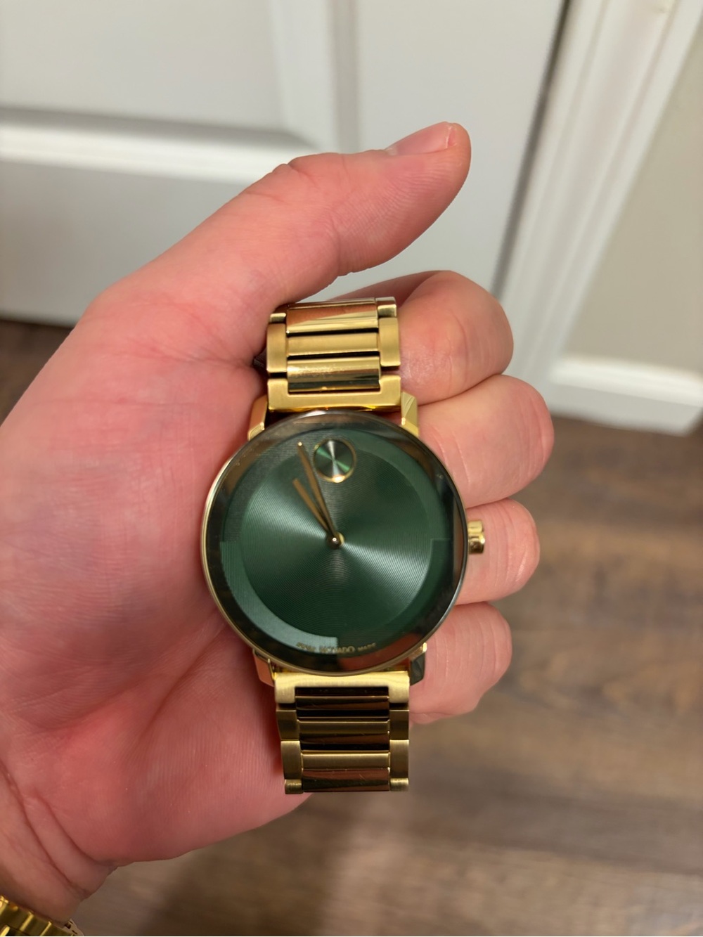 Movado Men's Gold Bracelet Watch with Green Dial. Bold 2.0